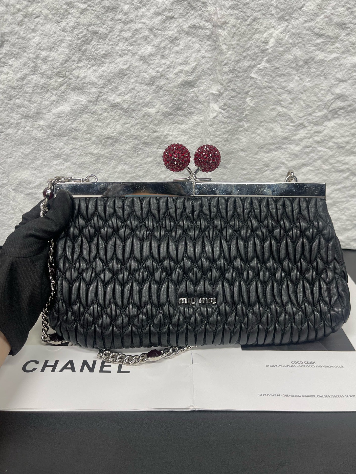 Miu Miu - Cherry Clasp Chain Bag - Leather - Black - (small)
