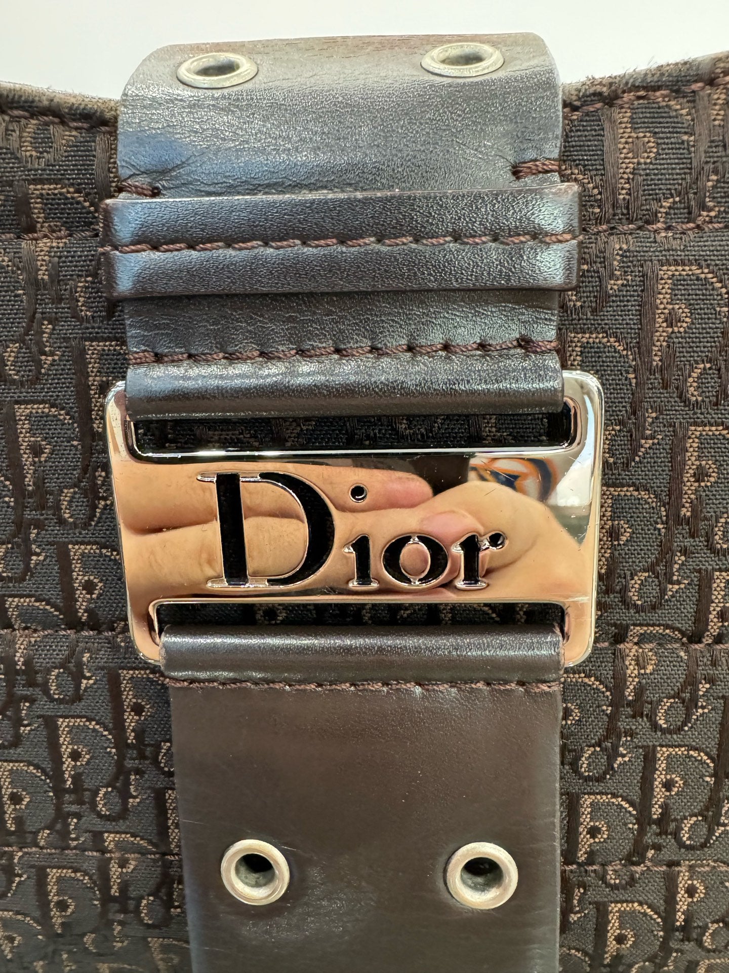 Dior - Oblique Punk Shoulder Bag - Jacquard canvas with leather trim - Dark Brown and Burgundy - (small)