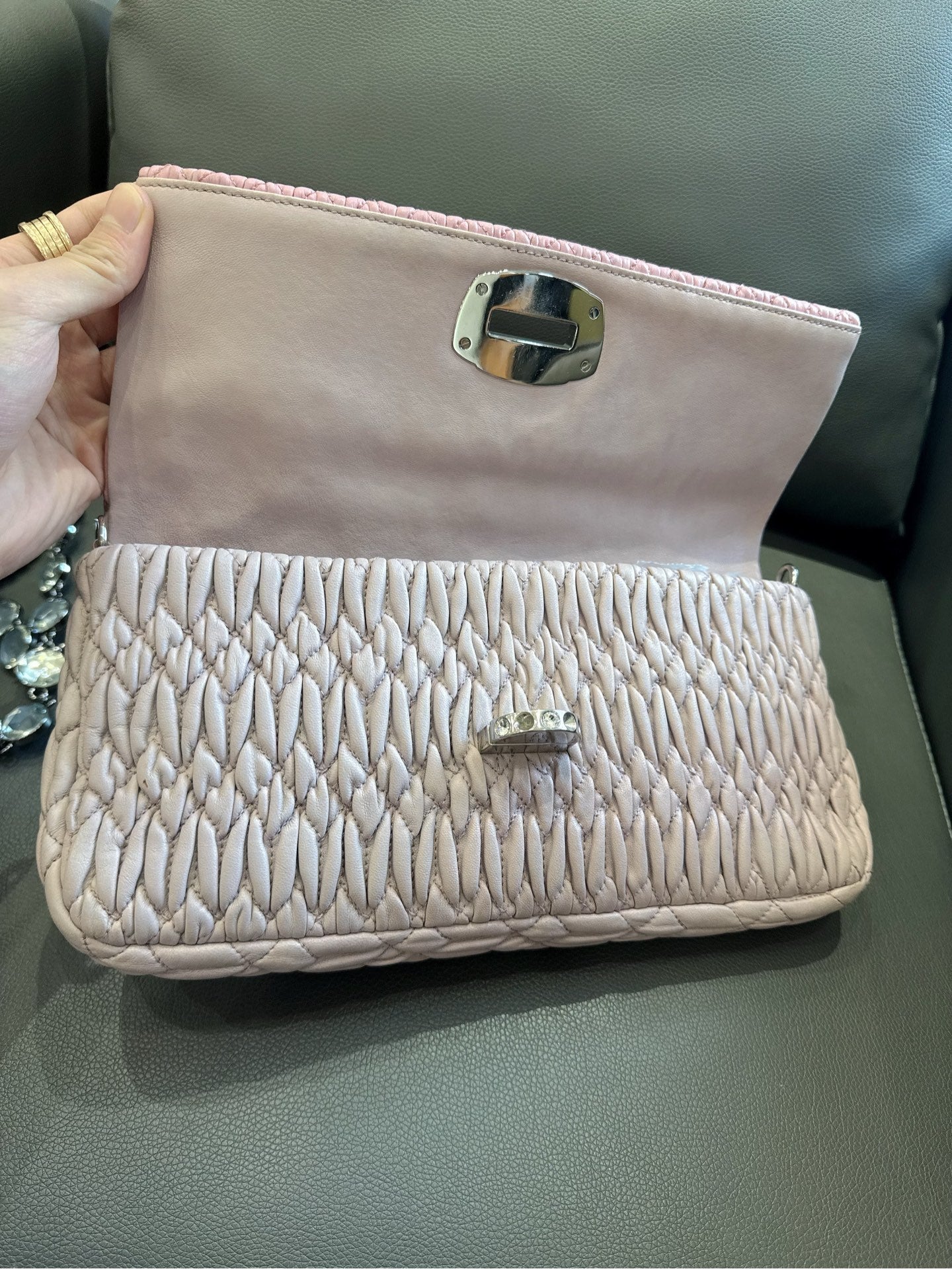 Miu Miu - Matelassé Gem Chain Bag - Leather - Pink - (medium)