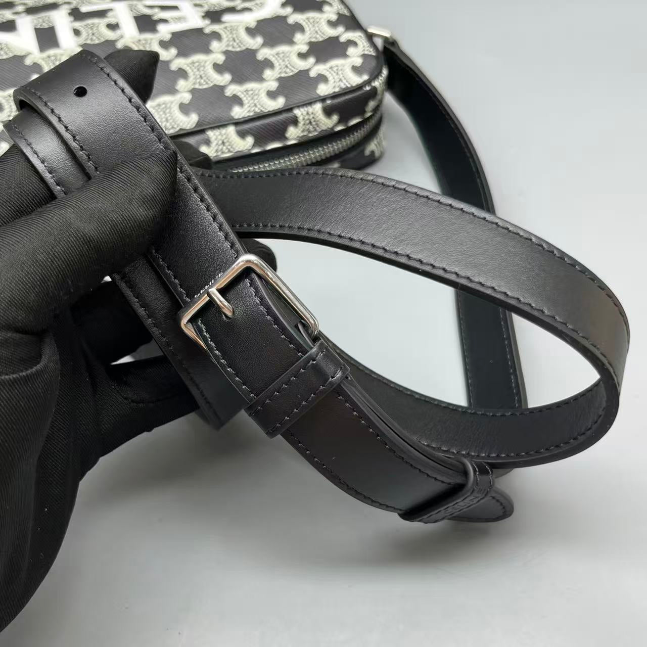 Celine - Triomphe Canvas Camera Bag - Coated canvas with leather trim - Black and White - (medium)