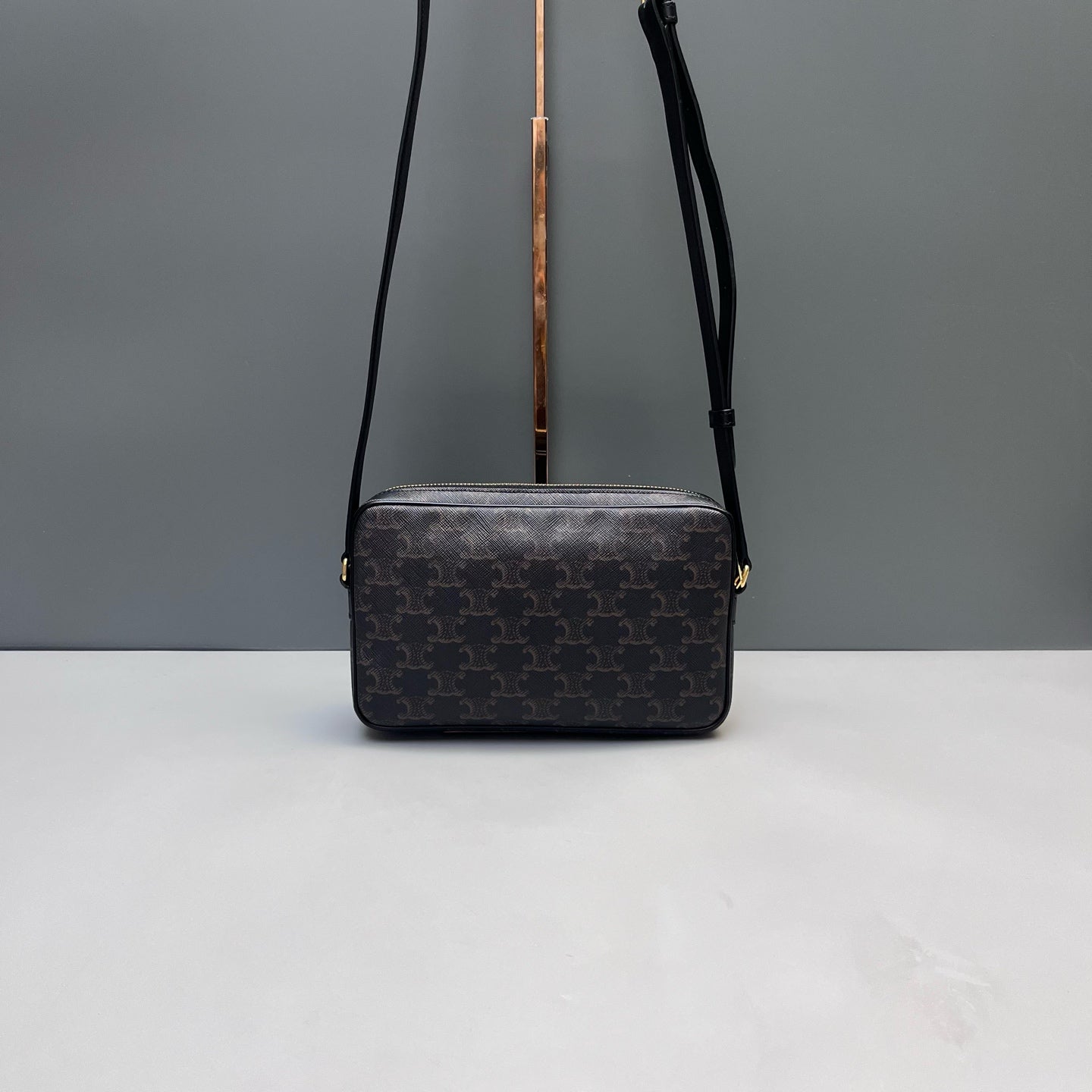 Celine - Triomphe Canvas Camera Bag - Coated canvas with leather trim - Brown - (medium)