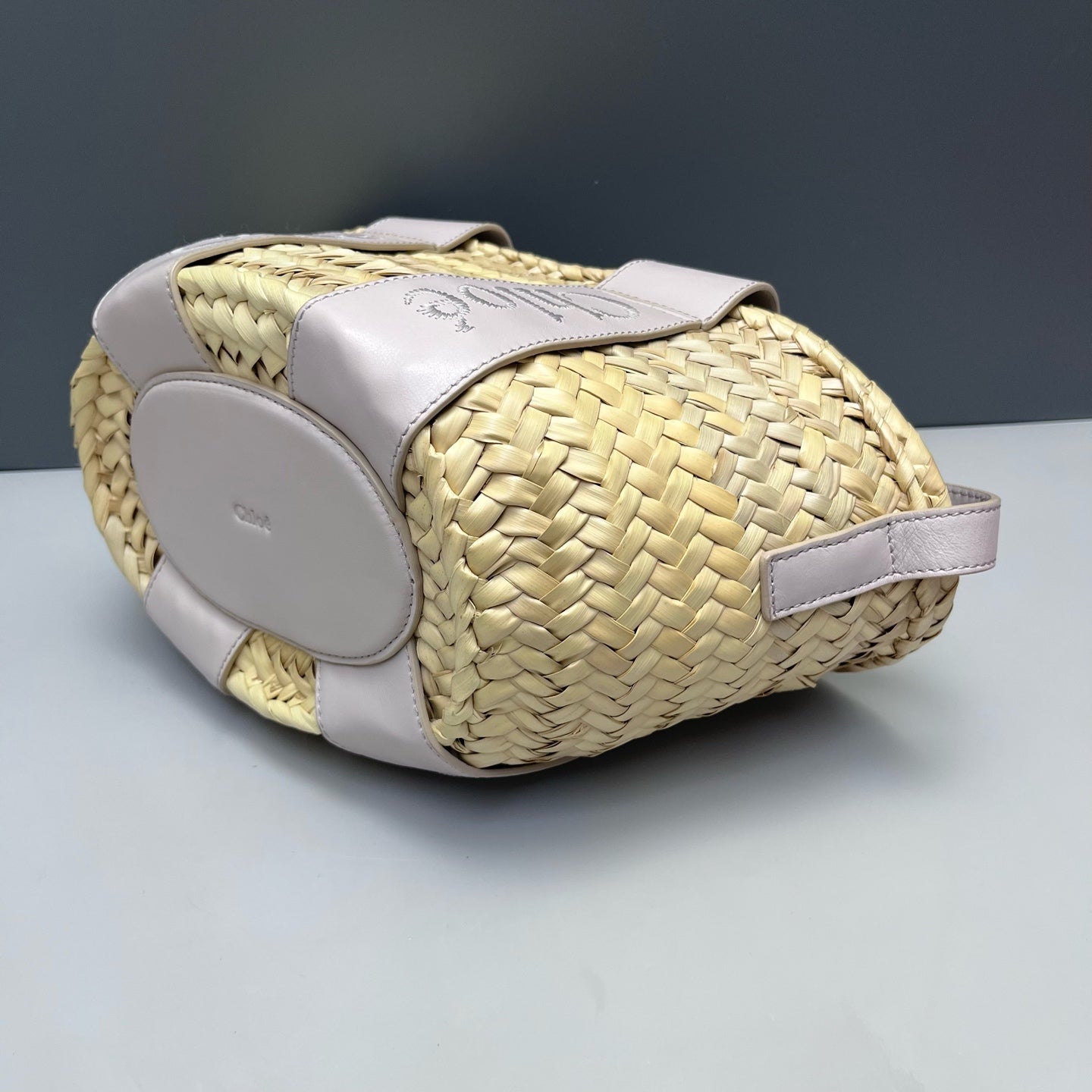 Chloe - Sense Basket Bag - Wicker and Leather - Beige with Light Purple Accents - (mini)