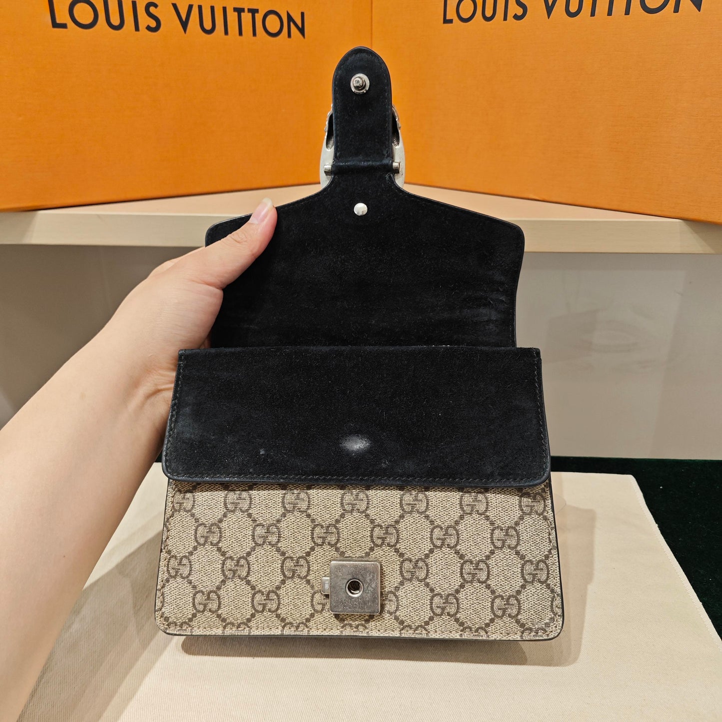 Gucci - Dionysus Super Mini Bag - GG Supreme coated canvas and suede leather - Beige/Ebony with Black trim and interior - (mini)