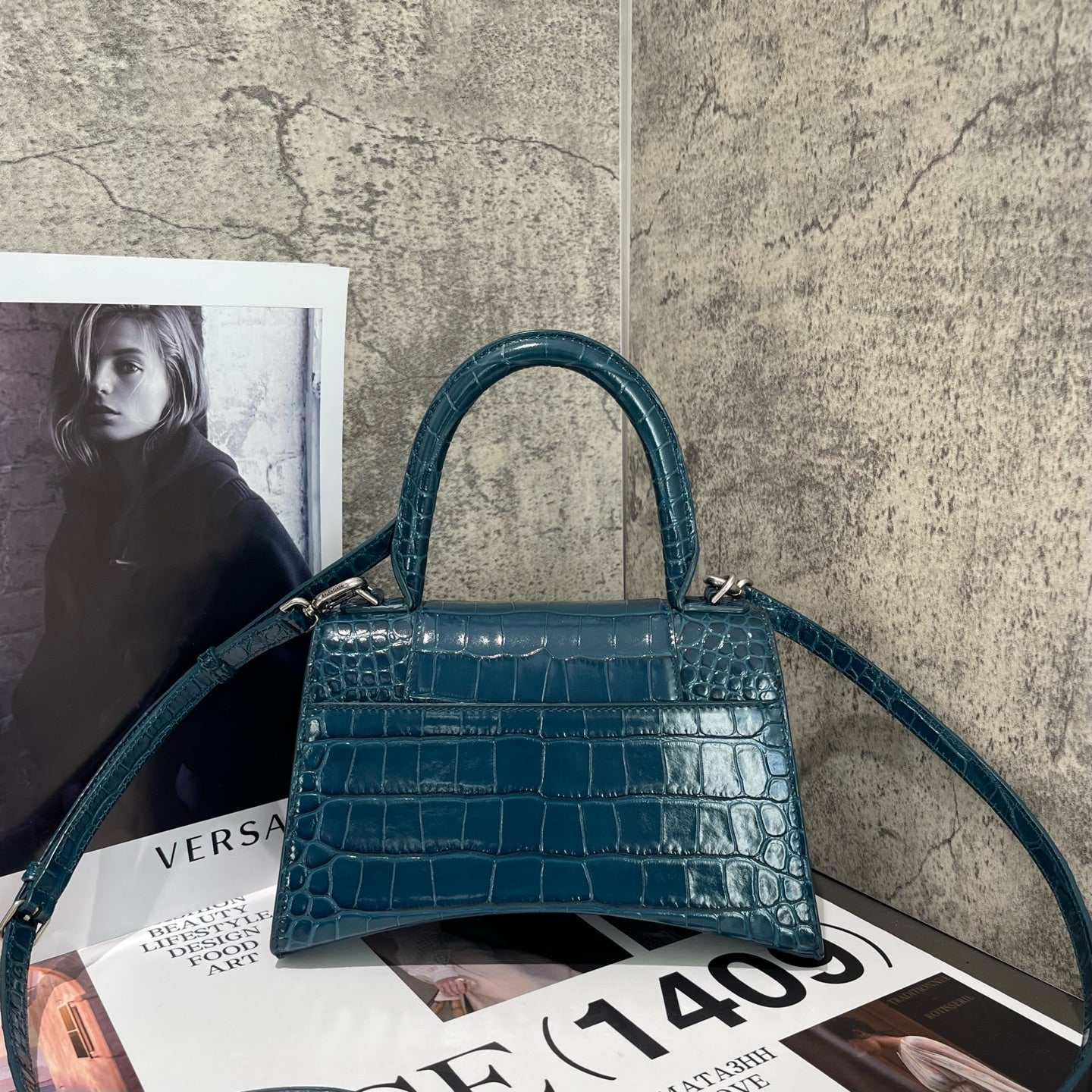 Balenciaga - Hourglass XS - Leather - Midnight Blue with Silver-Tone Hardware - (small)