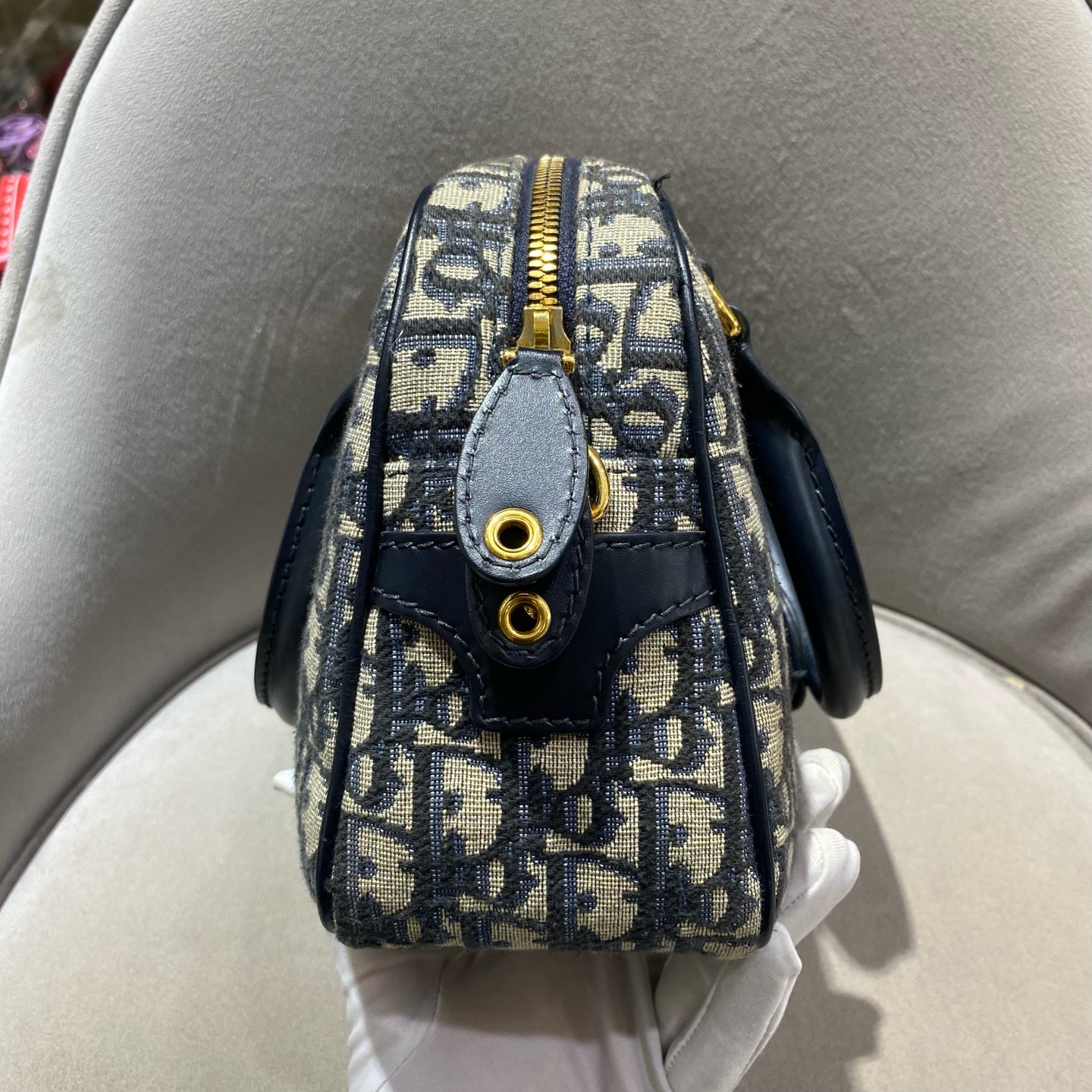 Dior - Dior Oblique Embroidered Bowling Bag - Cloth - Navy - (medium)
