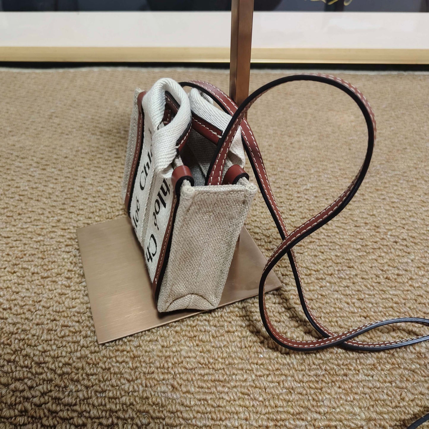 Chloé - Woody Mini Tote Bag - Canvas with leather trim - Beige and Brown - (Mini)