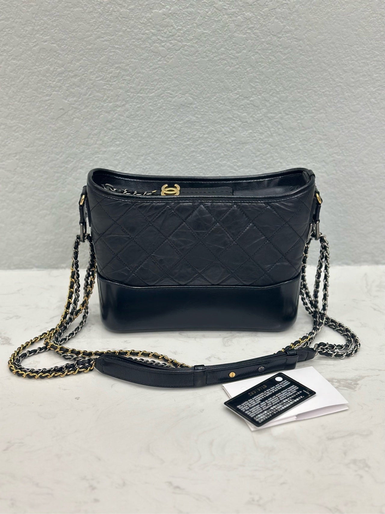 Chanel - Gabrielle Hobo Bag - Lambskin leather and smooth calfskin leather - Black - (Small)