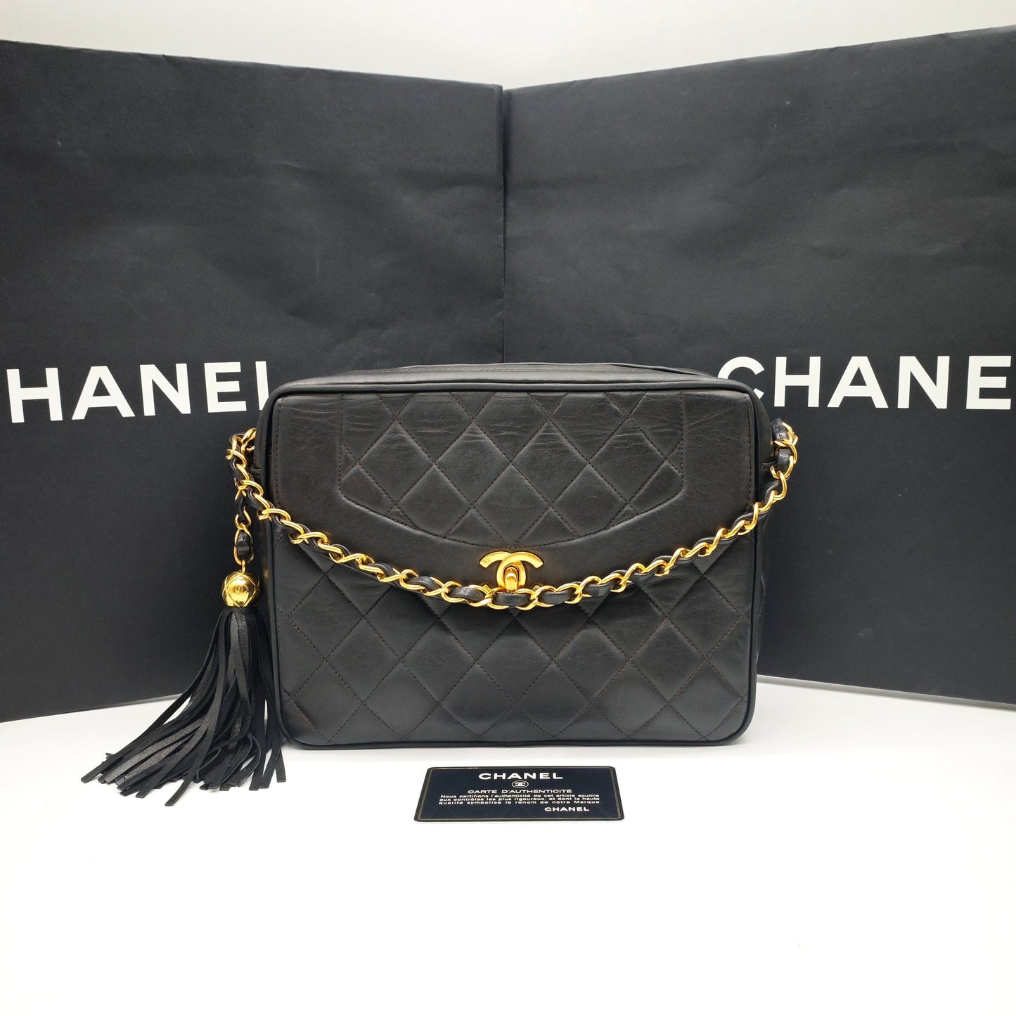 Chanel - Vintage Tassel Camera Bag - Lambskin leather - Black - (Small)