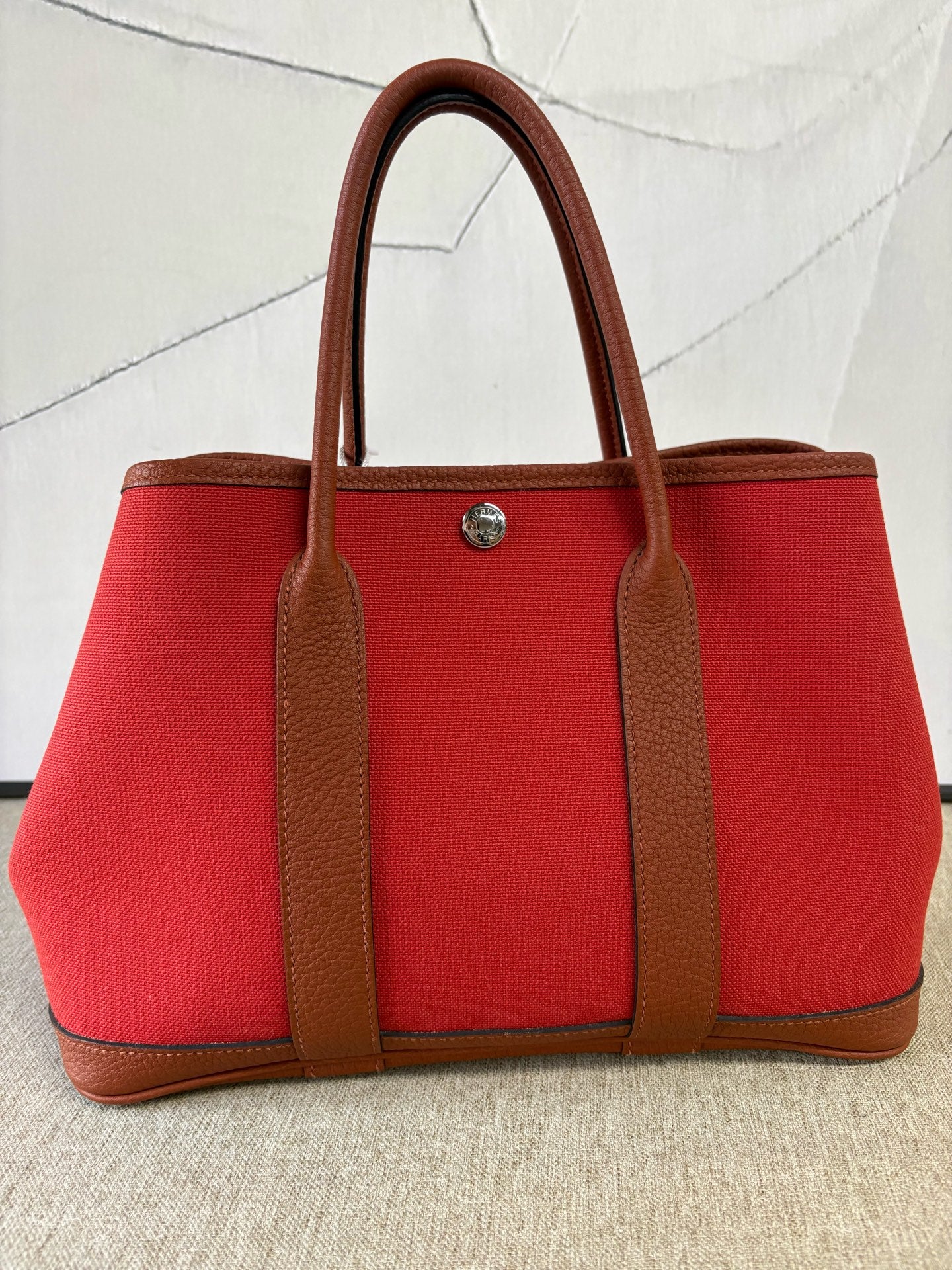 Hermes - Garden Party 30 - Canvas with Leather trim - Brick Red and Chestnut Brown - (Medium)