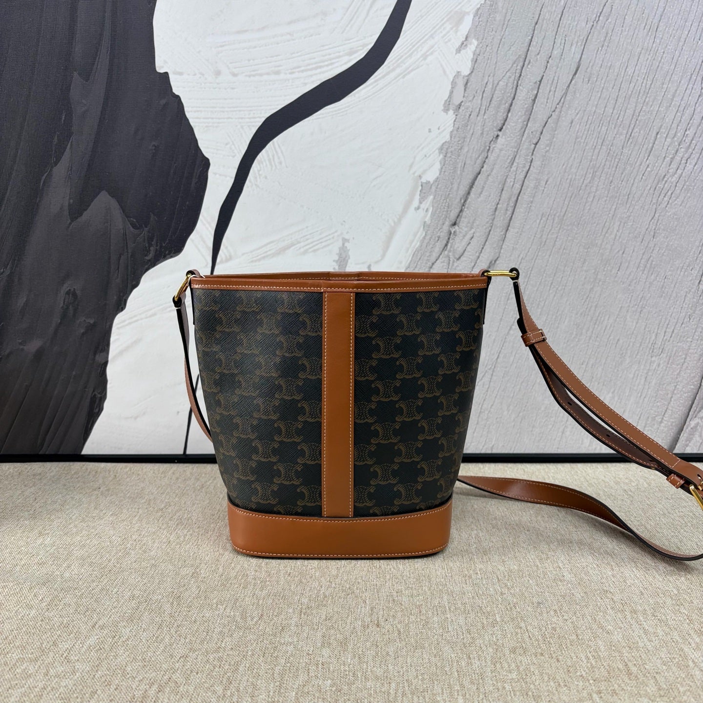 Celine - Triomphe Bucket Bag - Triomphe coated canvas with calfskin leather trim - Brown - (Small)