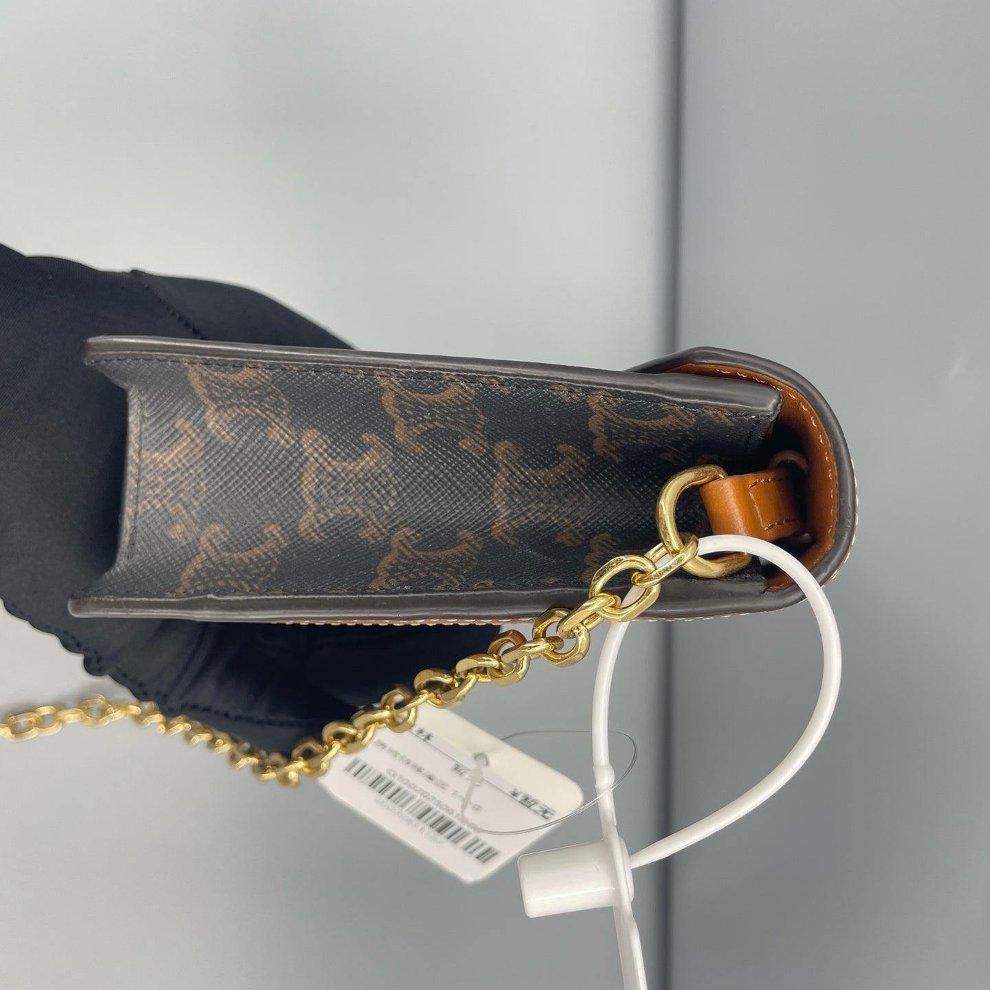 Celine - Triomphe WOC Envelope Chain Bag - Triomphe coated canvas with calfskin leather trim - Brown - (mini)