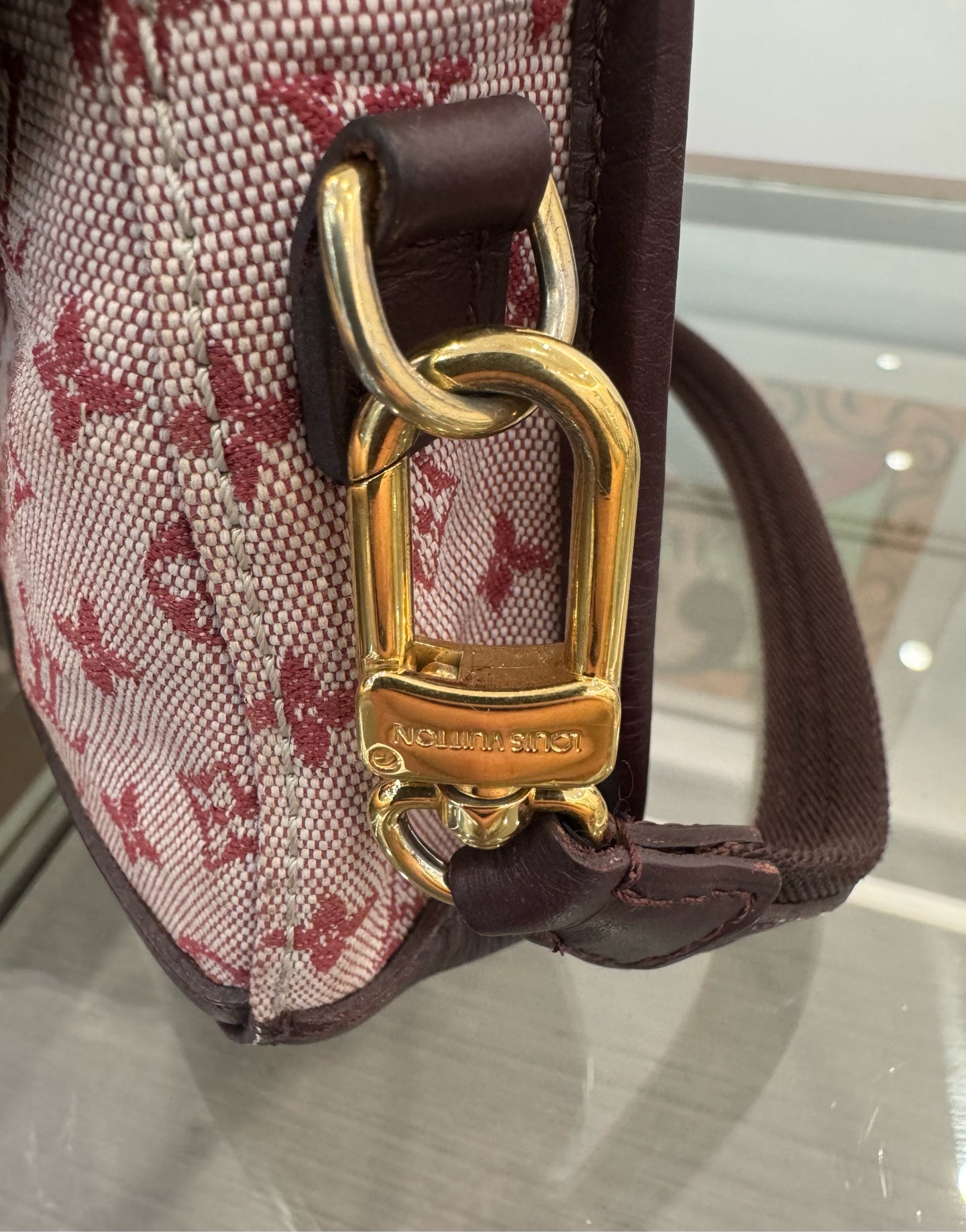 Louis Vuitton - Monogram Denim Baguette Shoulder Bag - Denim with leather trim - Raspberry Pink with Burgundy accents - (mini)