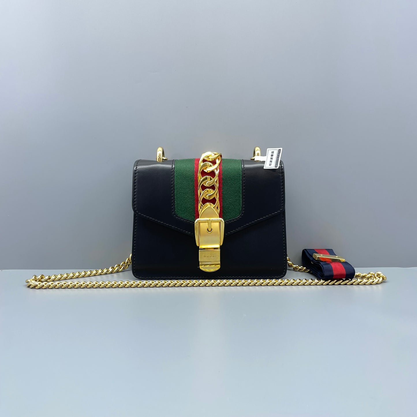 Gucci - Sylvie Mini - Smooth leather with canvas Web stripe - Black - (mini)