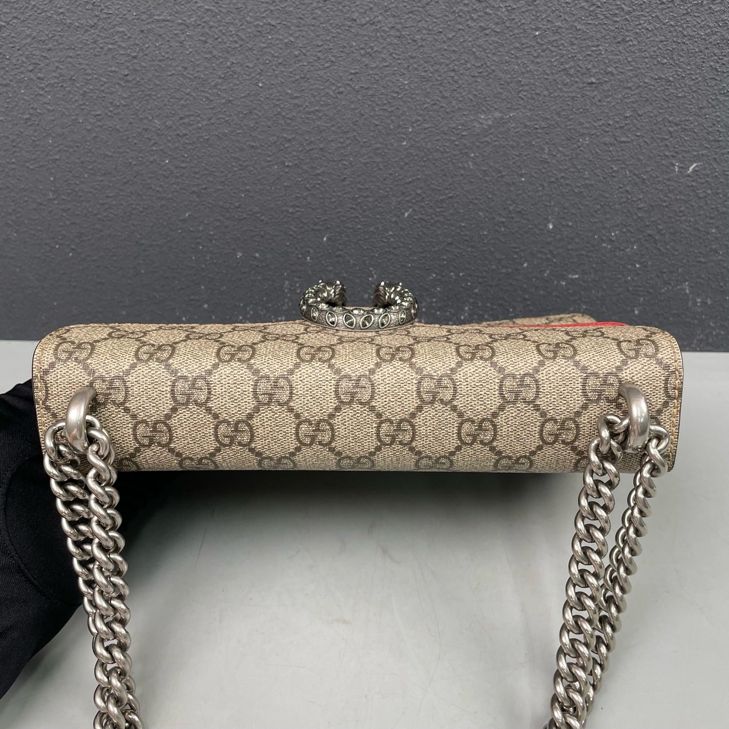 Gucci - Dionysus GG Supreme Canvas Chain Shoulder Bag - Coated canvas with leather and suede trim - Beige and Red - (medium)