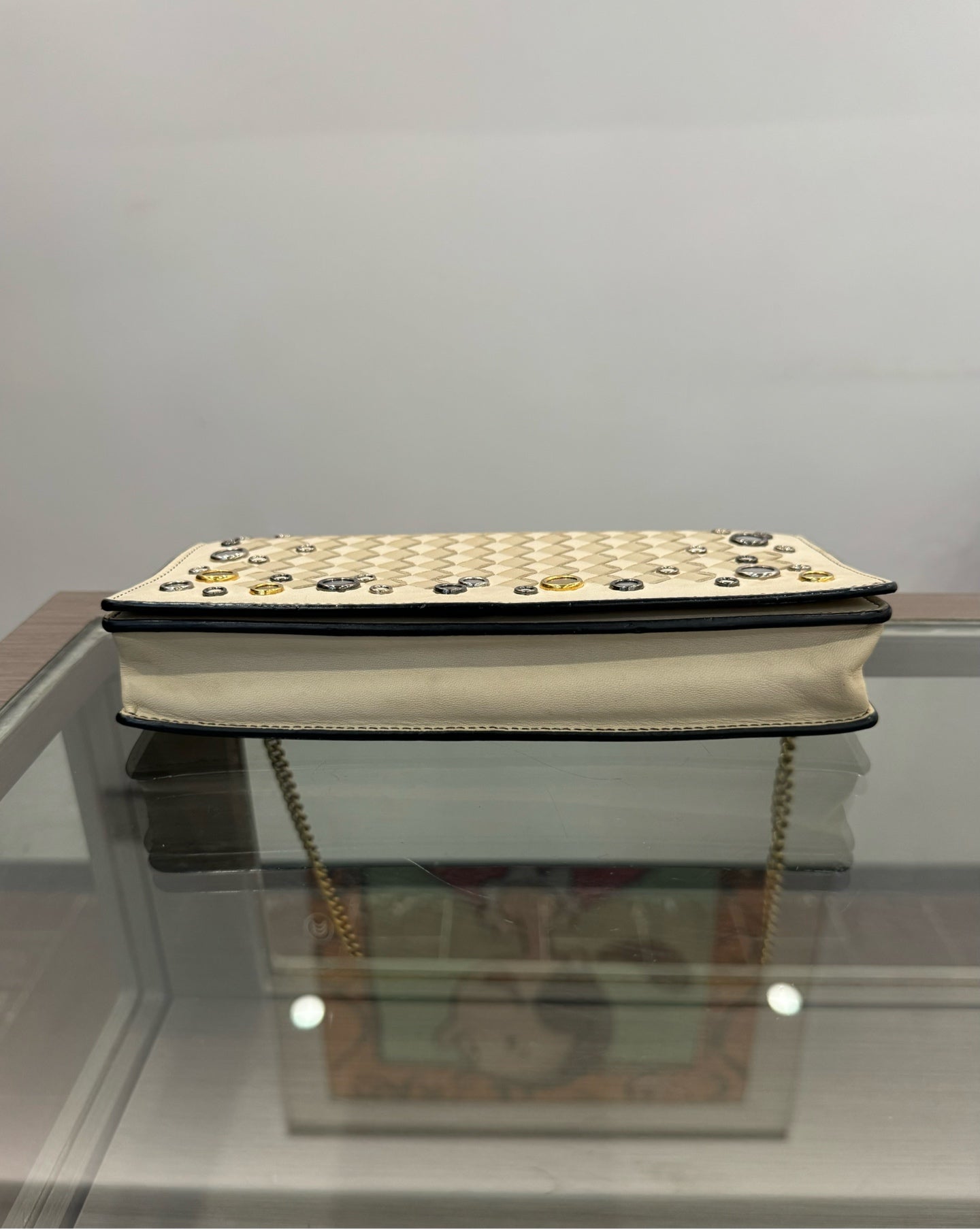 Bottega Veneta - Intrecciato Mirror Studs Wallet on Chain - Leather - White - (mini)