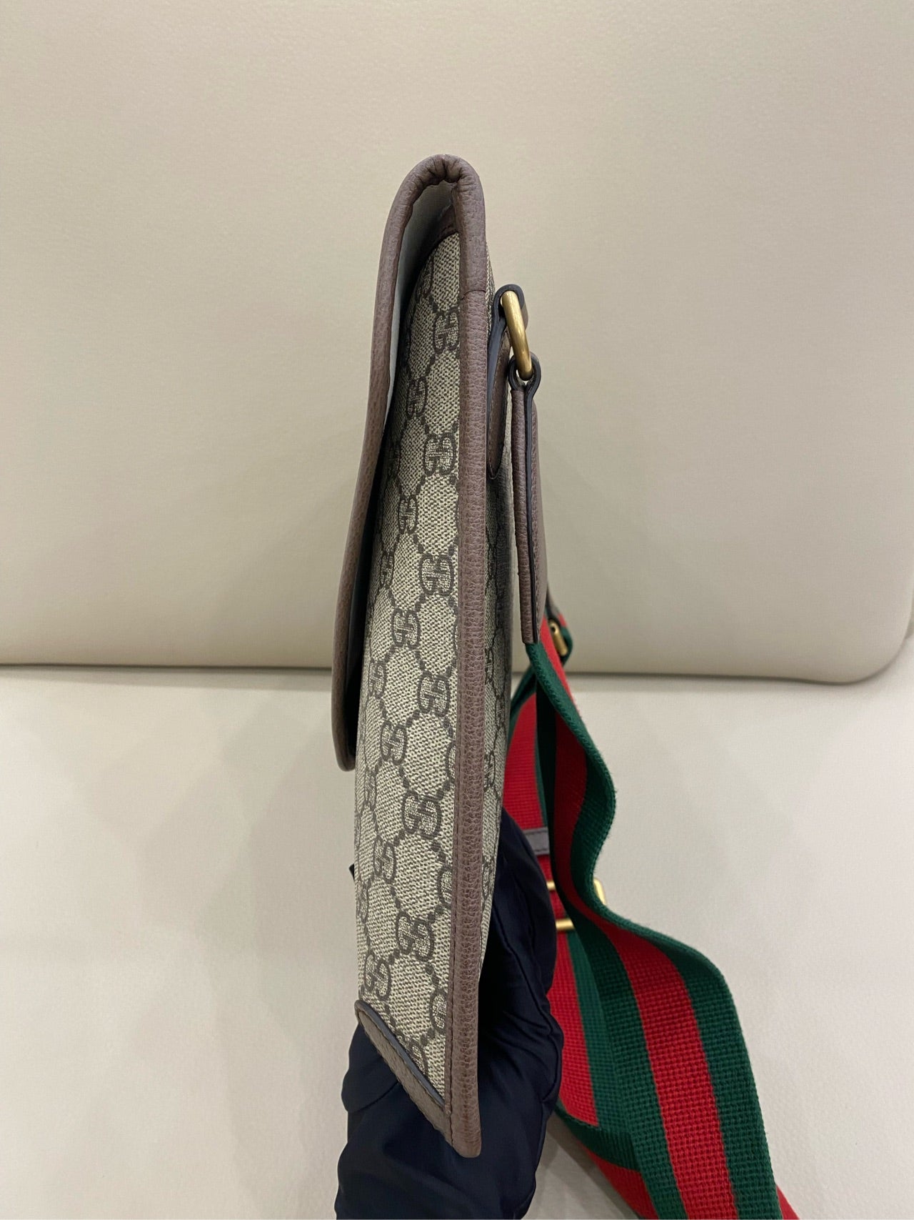 Gucci - Tiger Head Envelope Crossbody Bag - GG Supreme canvas with leather trim - Beige with brown trim and multicolour Web stripe - (Small)