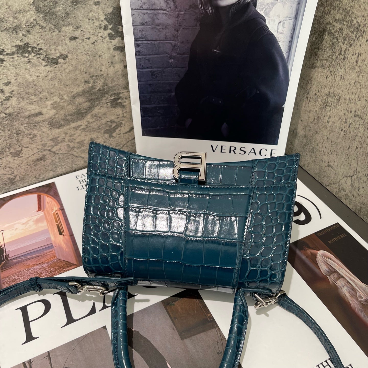 Balenciaga - Hourglass XS - Leather - Midnight Blue with Silver-Tone Hardware - (small)