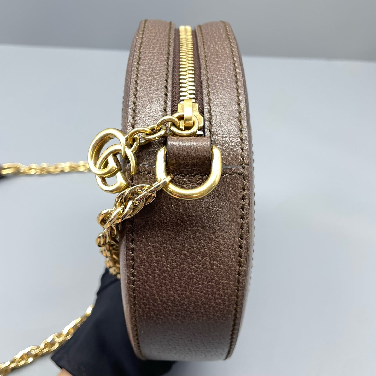 Gucci - Ophidia Round Mini Bag - GG Supreme canvas, Grained leather - Brown - (mini)