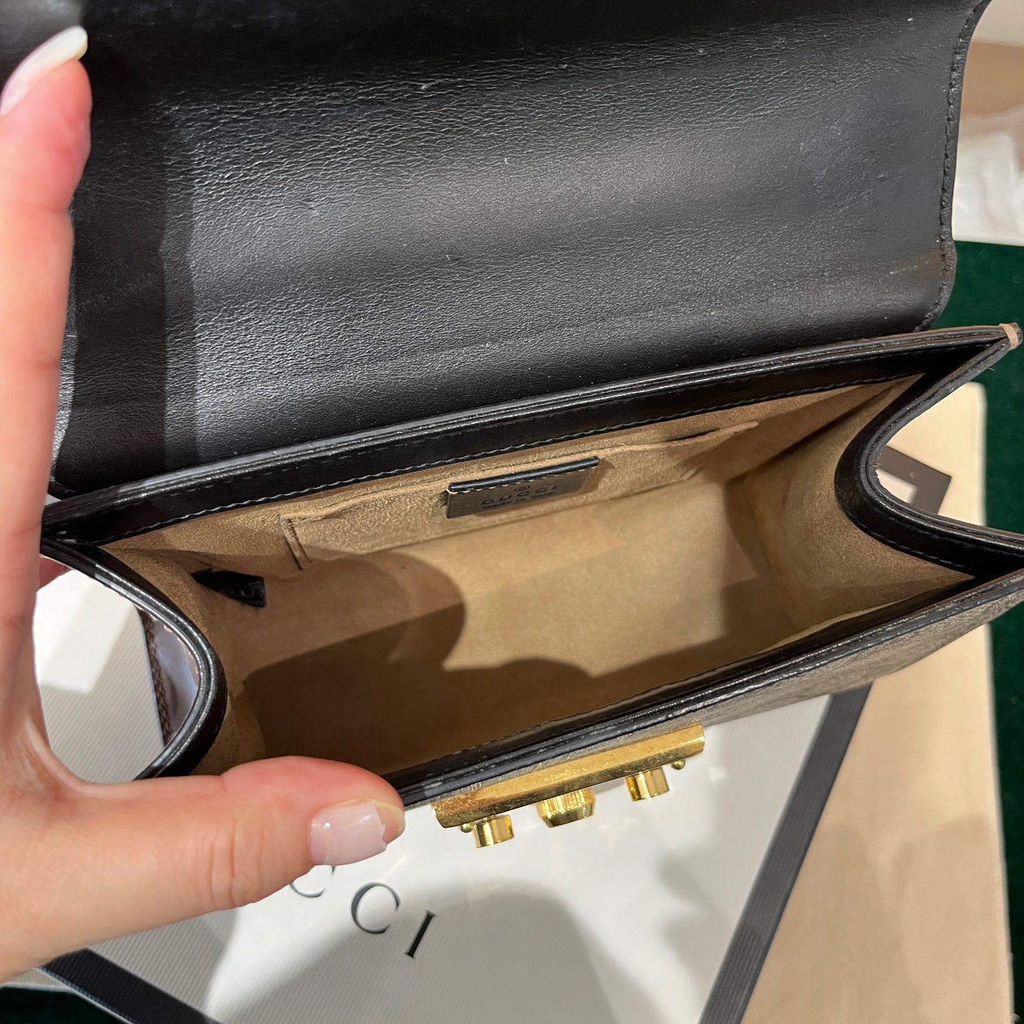 Gucci - Padlock Moonlight Treasure Box - GG Supreme canvas with leather trim - Beige and Brown with Black flap - (mini)