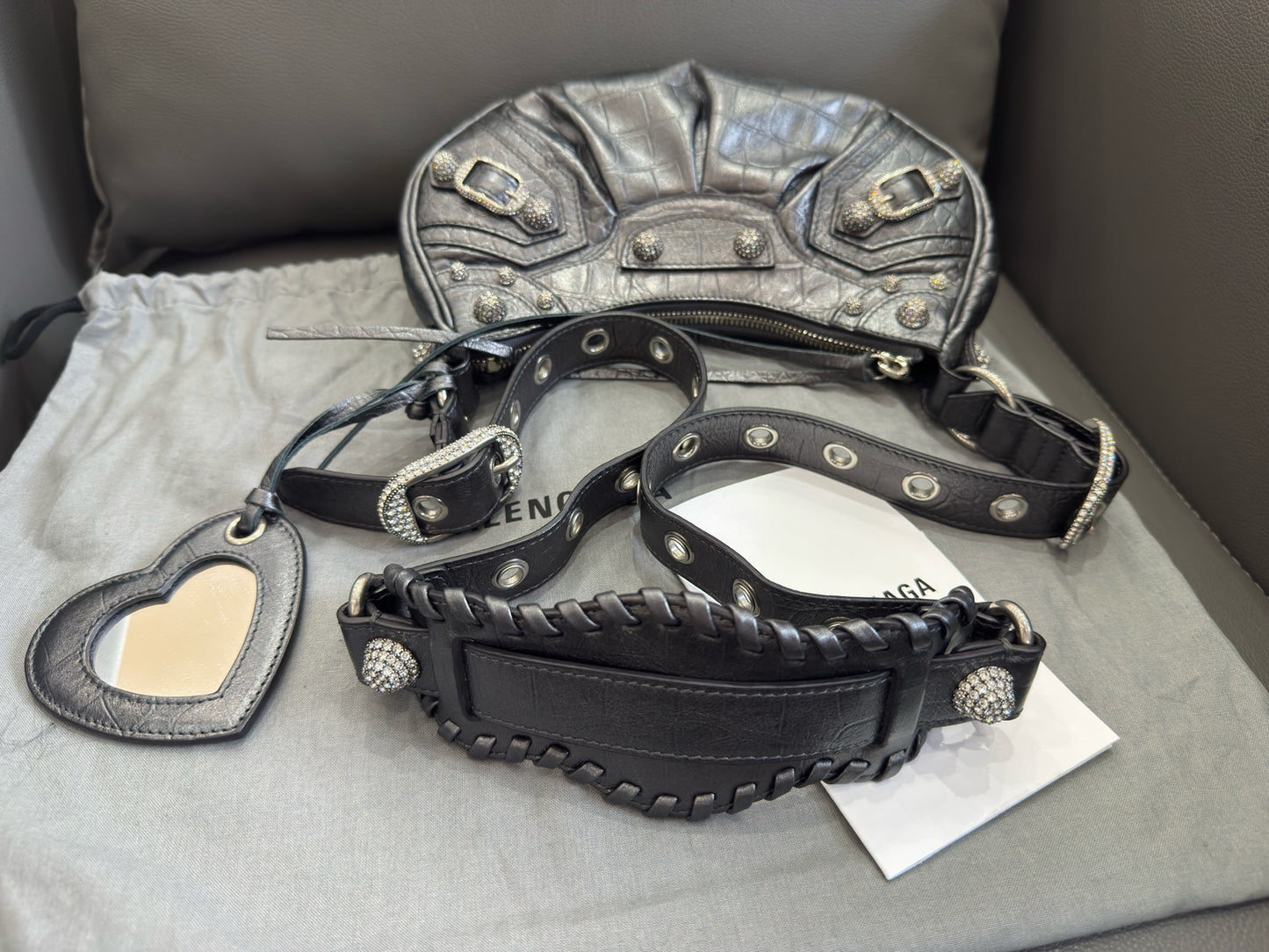 Balenciaga - Le Cagole Mini Shoulder Bag - Crocodile-embossed calfskin leather - Grey - (mini)