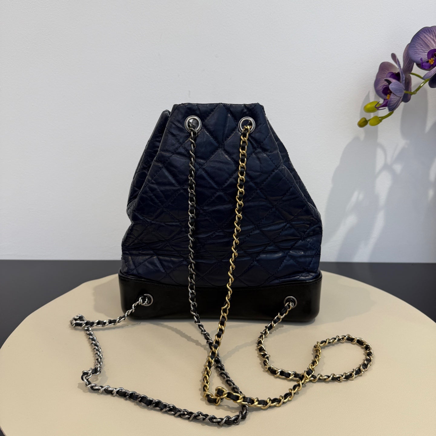 Chanel - Gabrielle Backpack - Aged Calfskin Leather - Blue and Black - (Medium)