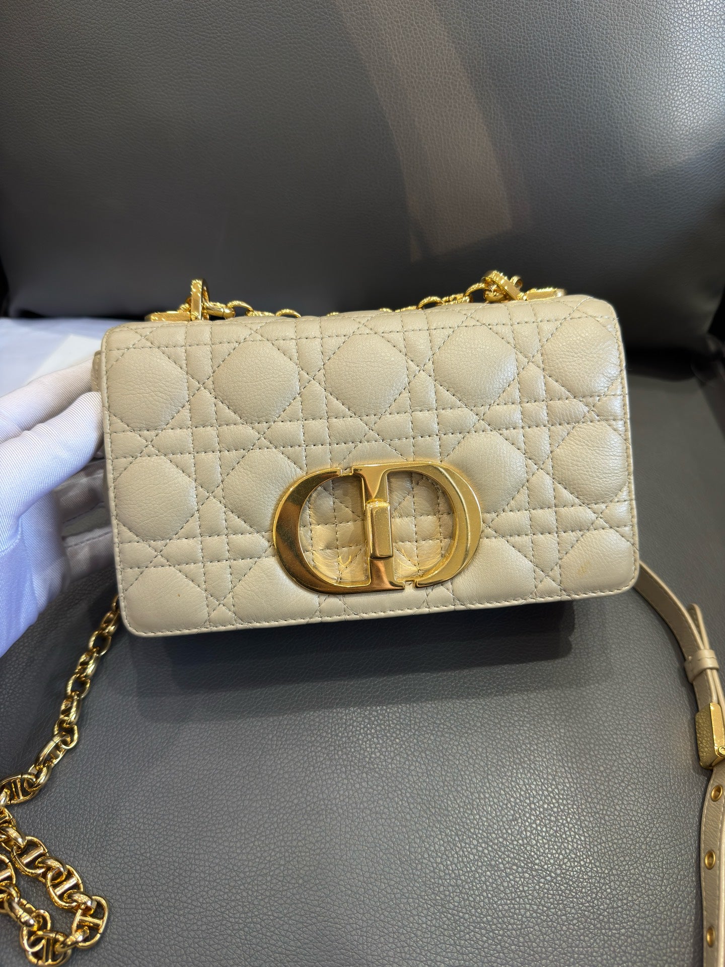 Dior - Caro Small - Calfskin leather - Beige - (small)
