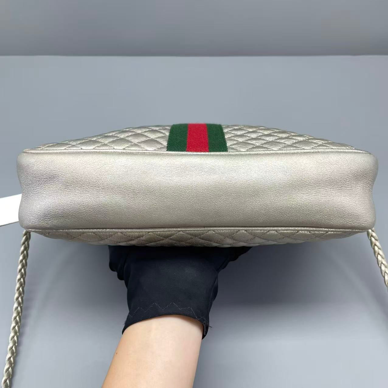 Gucci - GG Marmont Diamond Quilted Camera Bag - Metallic Leather - Silver - (Small)
