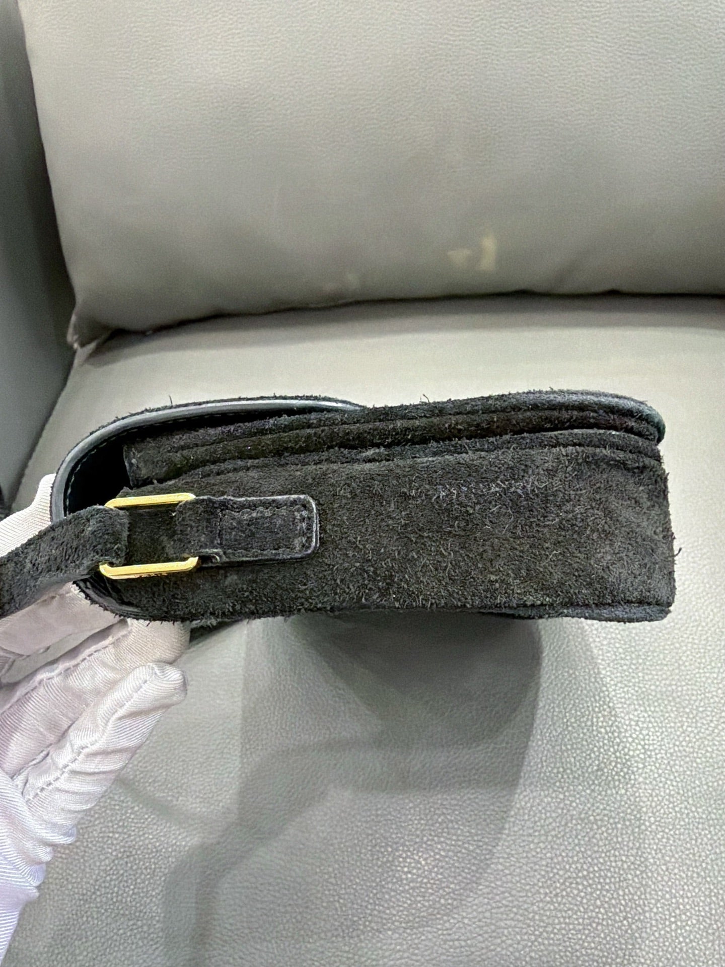 Celine - C Charm Messenger Bag - Suede - Black - (Small)