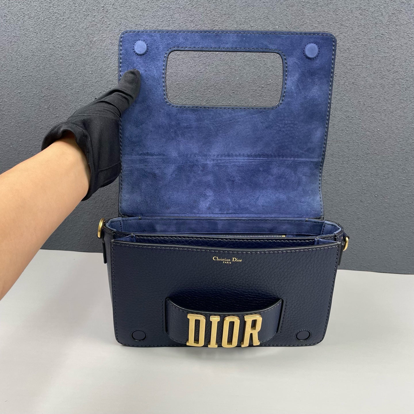 Dior - J'ADIOR - Grained leather exterior with suede interior lining - Navy with Gold-Tone Hardware - (Small)