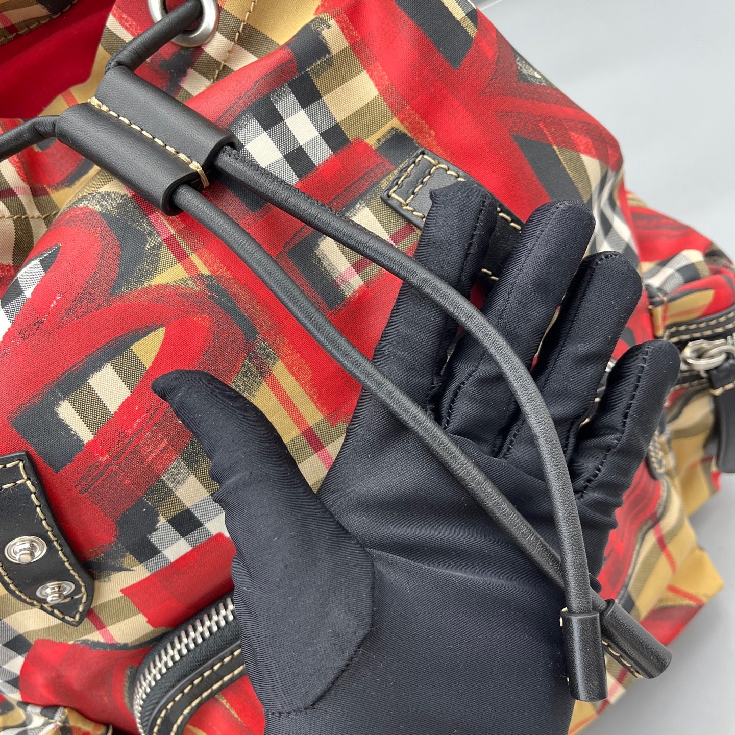 Burberry - Graffiti Check Drawstring Flap Backpack - Canvas with leather trim - Multicolour - (Medium)
