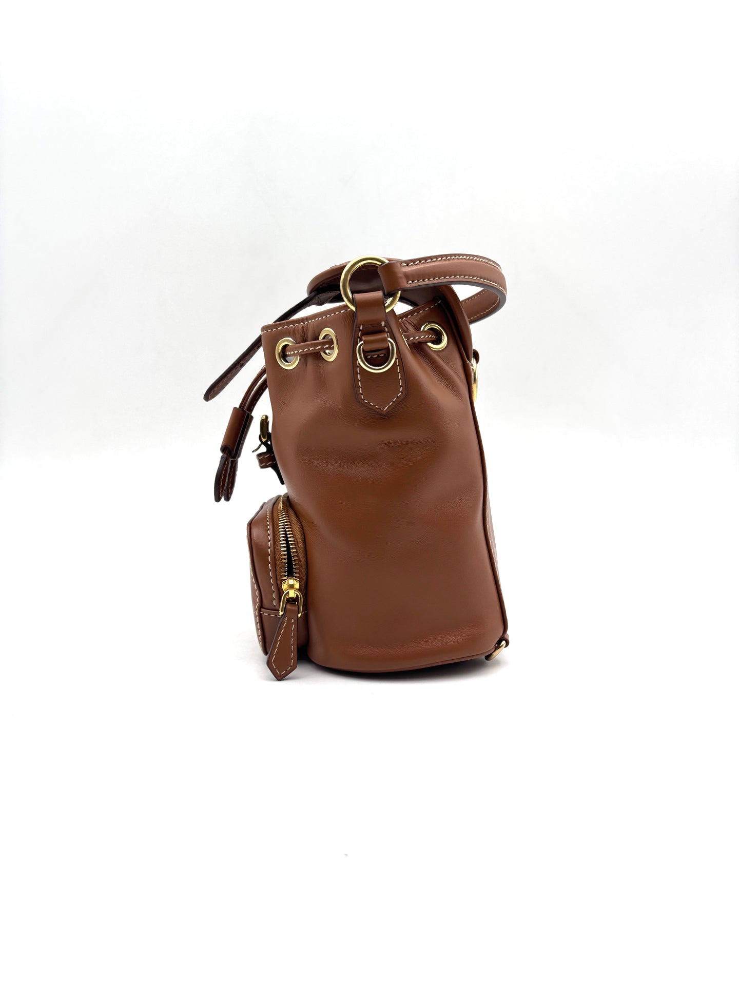 Miu Miu - Drawstring Backpack with Detachable Straps - Leather - Brown - (mini)