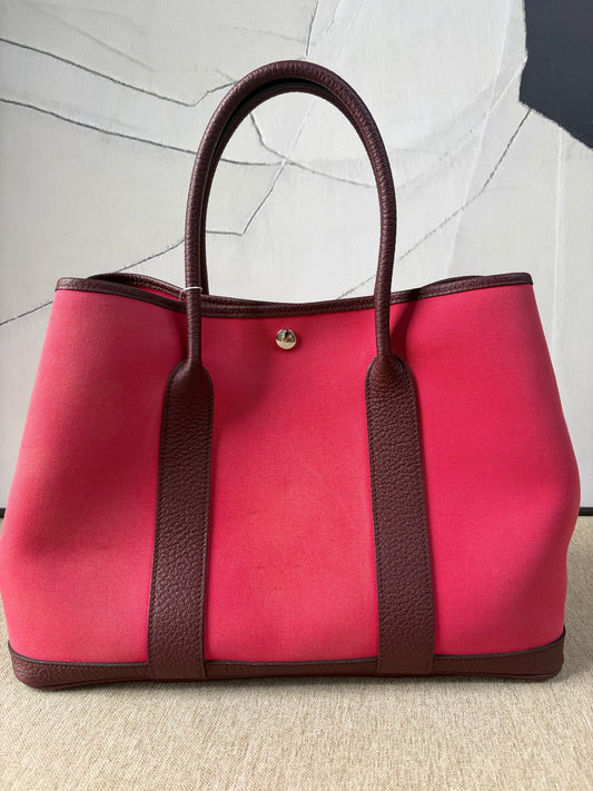 Hermès - Garden Party 36 - Canvas and Negonda Leather - Rose Shocking and Rouge H - (Large)