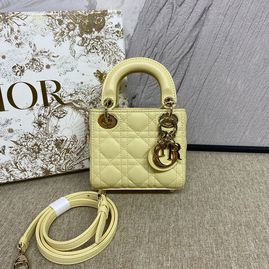 Dior - Lady Dior Ultra Mini - Lambskin leather - Yellow with Gold-Tone Hardware - (mini)