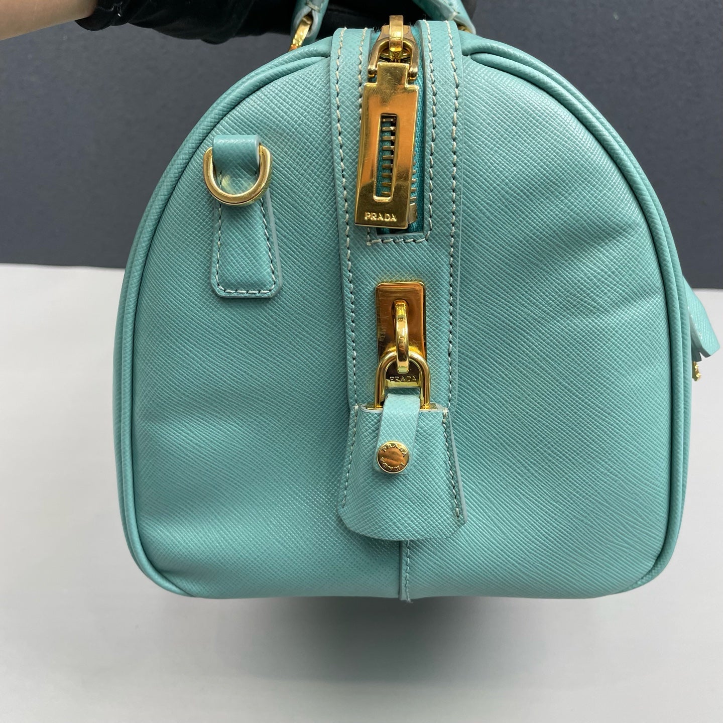Prada - Saffiano Lux Boston Bag - Saffiano leather - Aqua Blue - (medium)