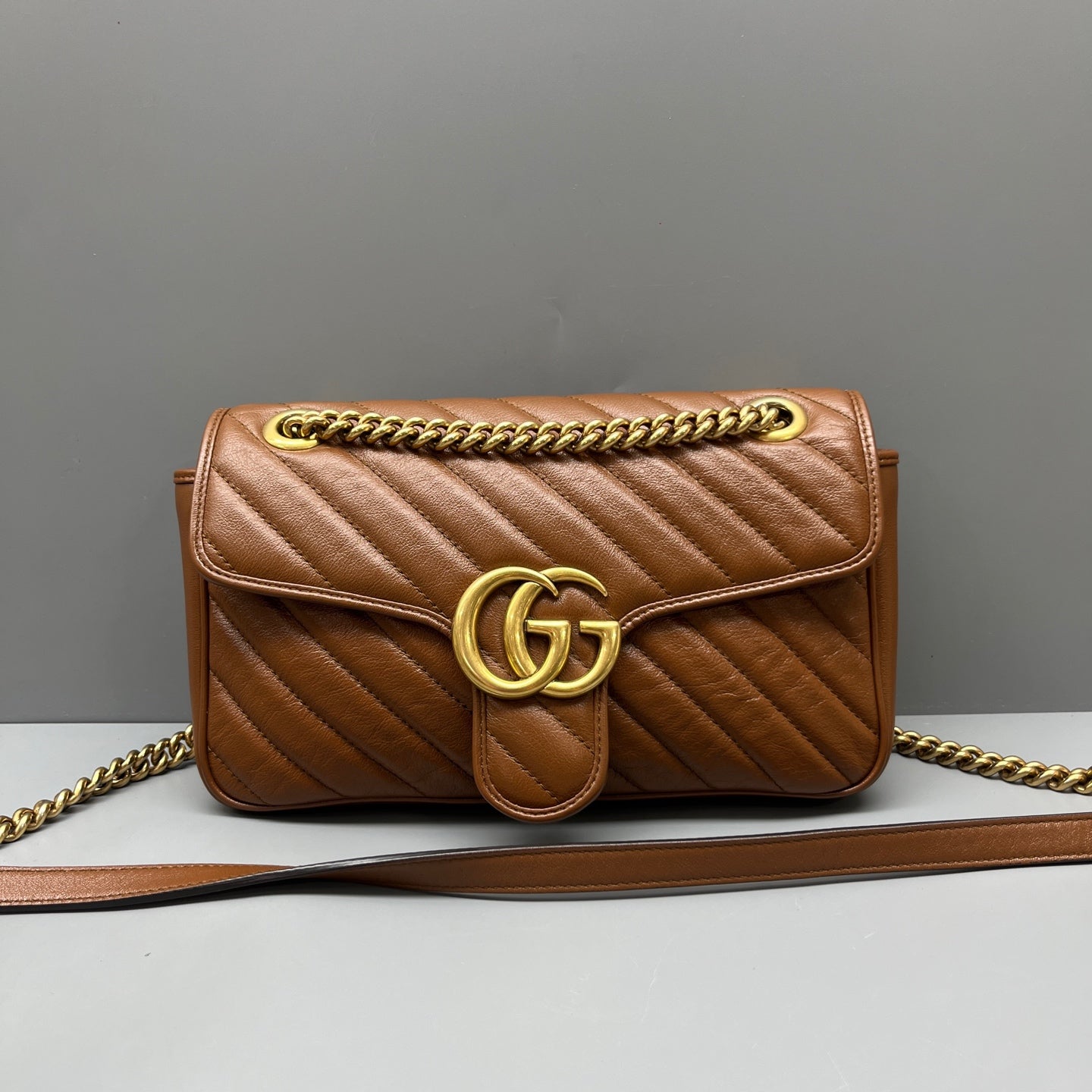Gucci - GG Marmont Matelassé Shoulder Bag - Leather - Caramel with Gold-Tone Hardware - (medium)