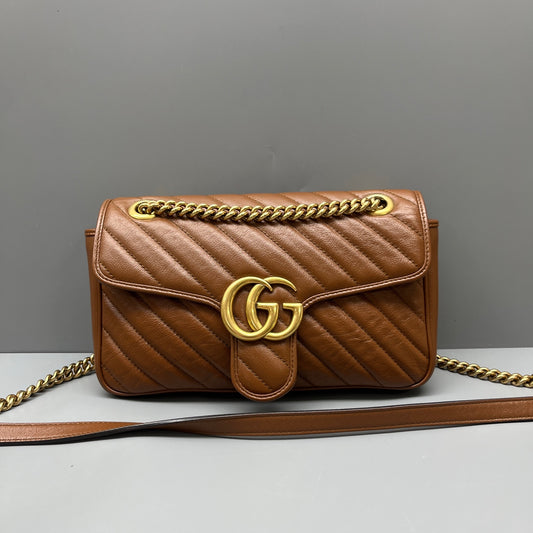Gucci - GG Marmont Matelassé Shoulder Bag - Leather - Caramel with Gold-Tone Hardware - (medium)