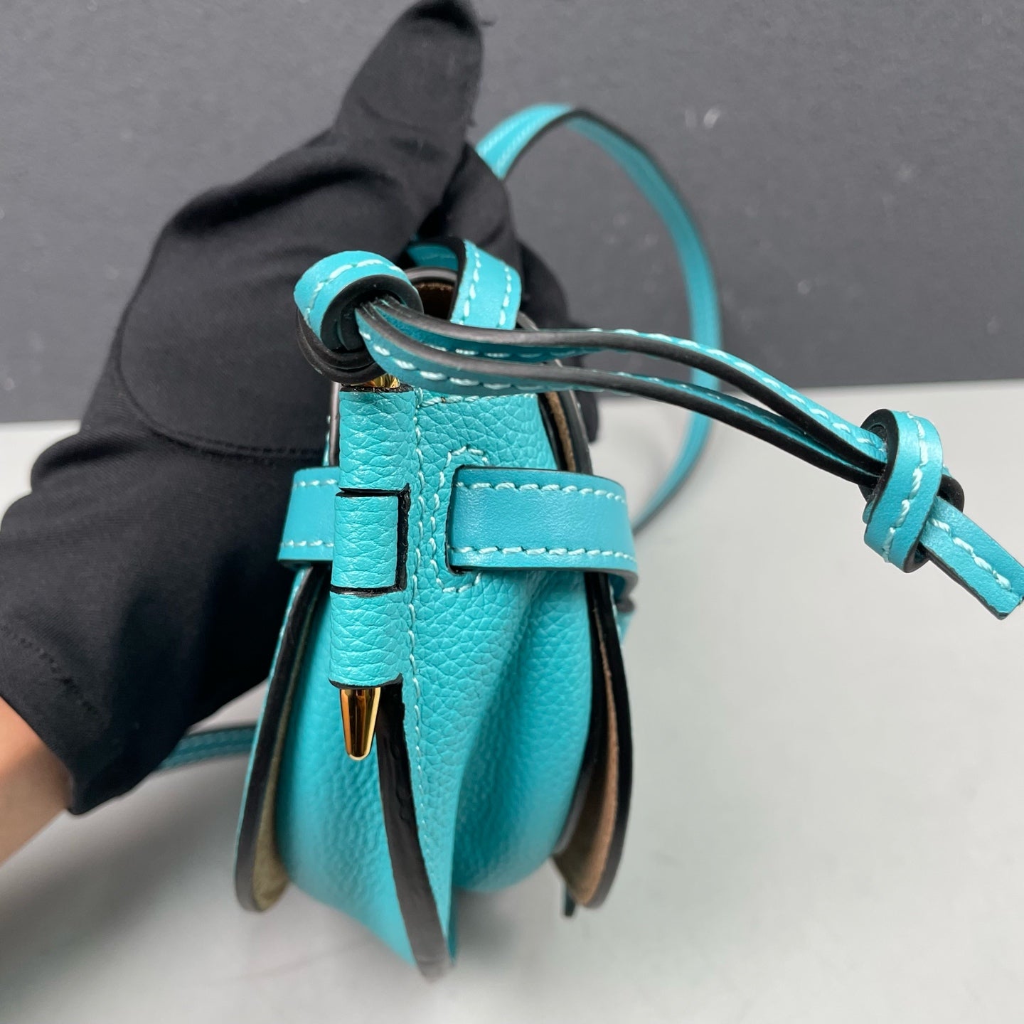 Loewe - Gate Mini Saddle Bag - Grained leather - Lake Blue - (mini)