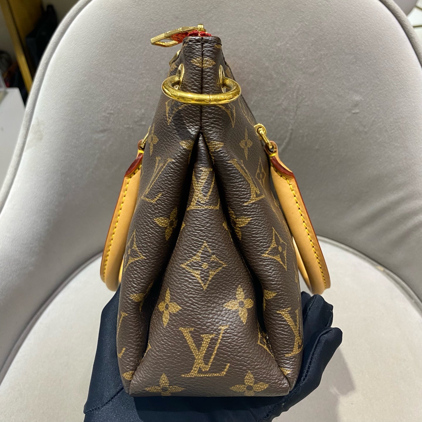 Louis Vuitton - Pallas Monogram - Monogram coated canvas with Vachetta leather trim and red leather lining - Brown with Red Accents - (Small)