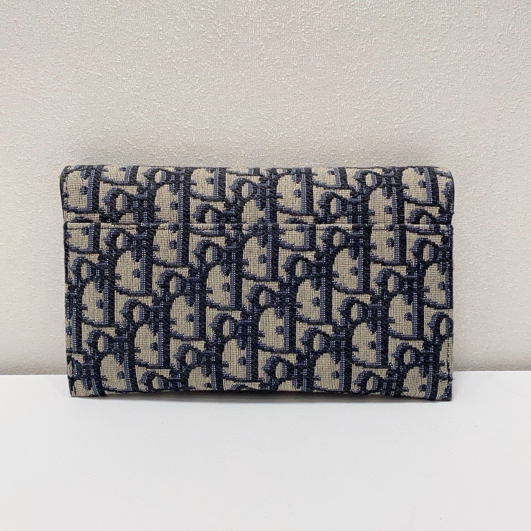 Dior - Saddle Pouch 2-in-1 Wallet on Chain - Dior Oblique jacquard canvas with leather trim - Blue and Beige - (mini)