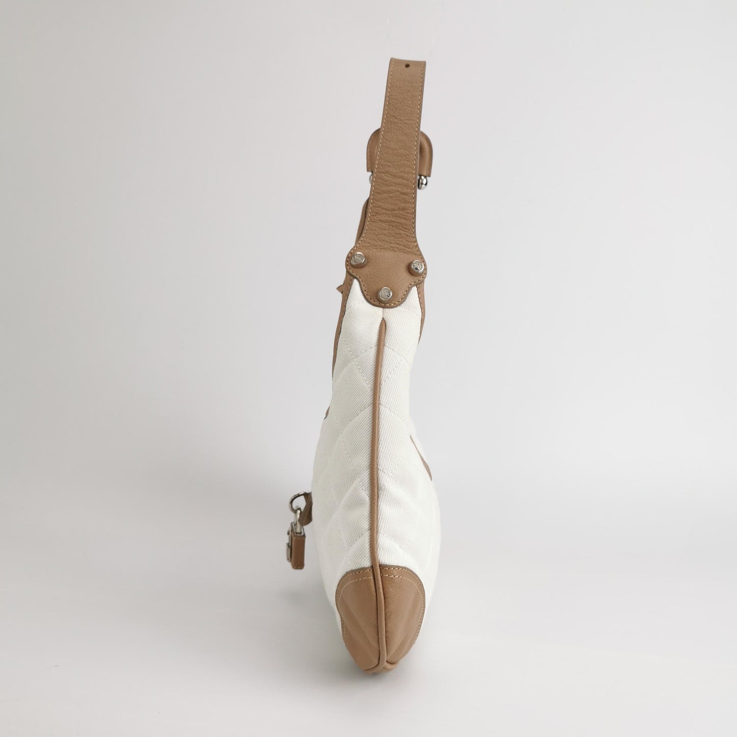 Burberry - Quilted Canvas and Leather Shoulder Bag - Canvas with pebbled leather trim - Beige and White - (Medium)