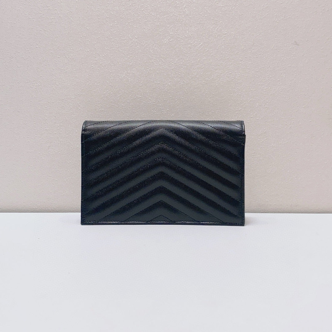 Saint Laurent - Monogram Envelope Chain Wallet - Grained calfskin leather - Black - (mini)