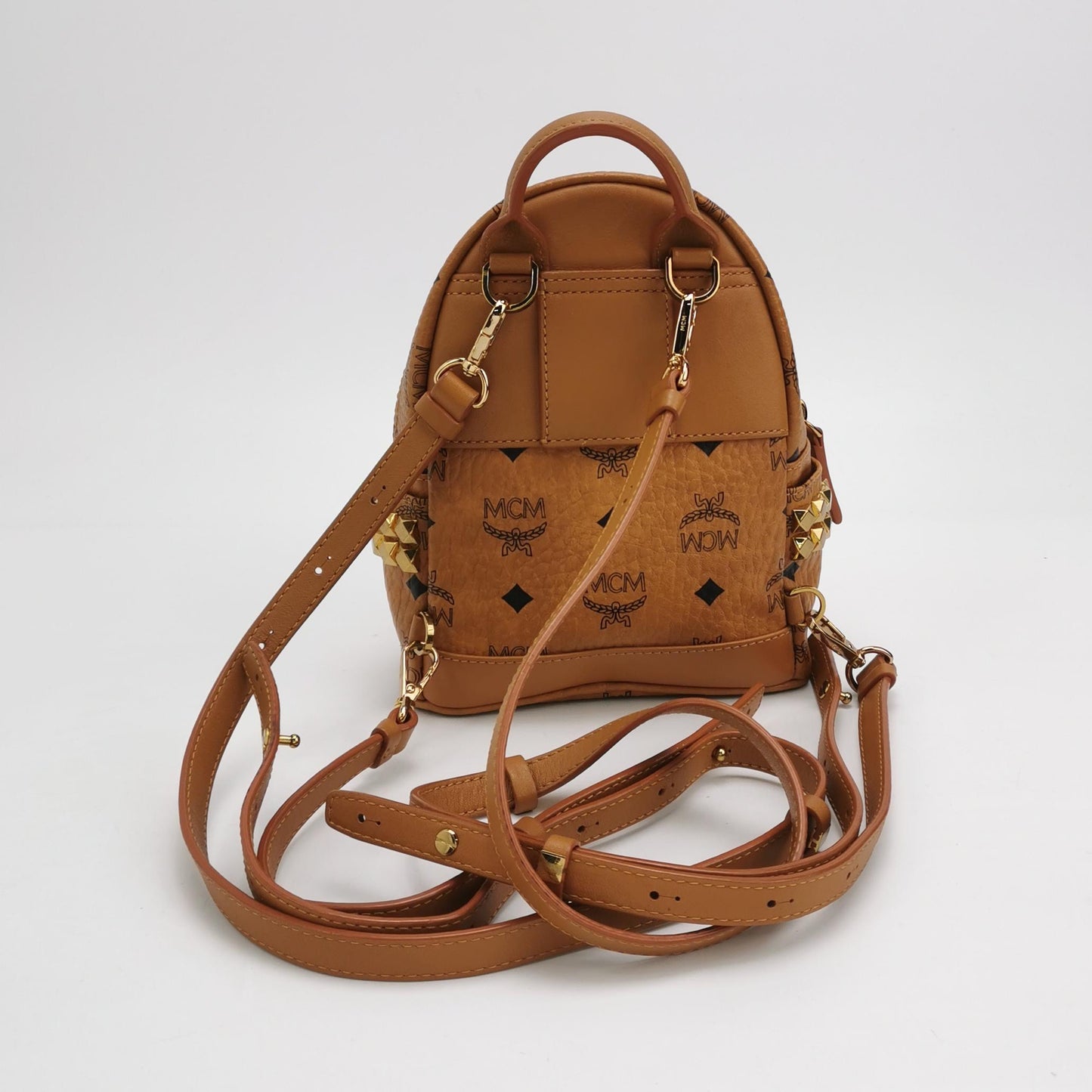 MCM - Stark Visetos Mini Backpack - Visetos coated canvas with leather trim - Cognac - (mini)