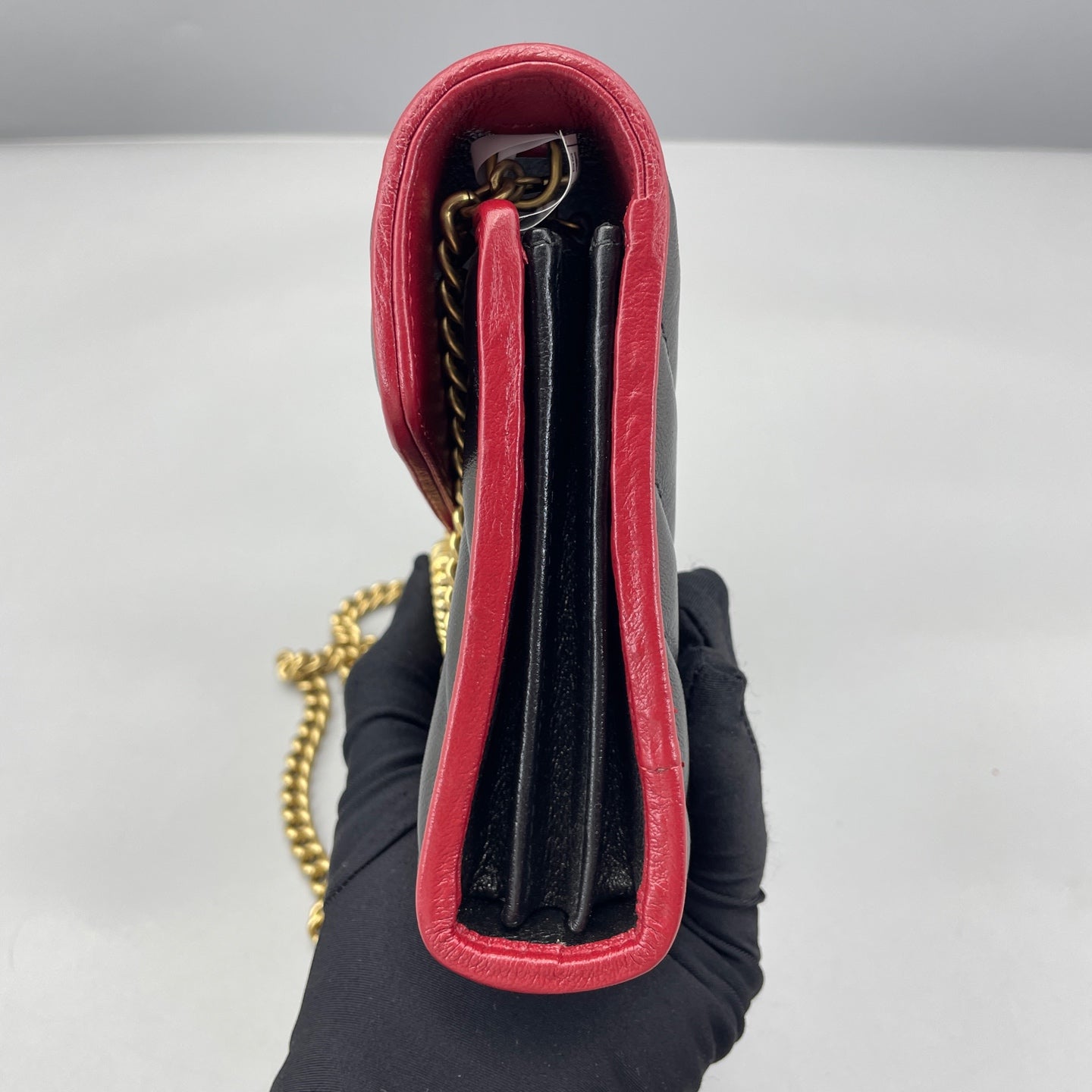 Gucci - Marmont Wallet on Chain (WOC) - Leather - Black with Red Trim - (mini)