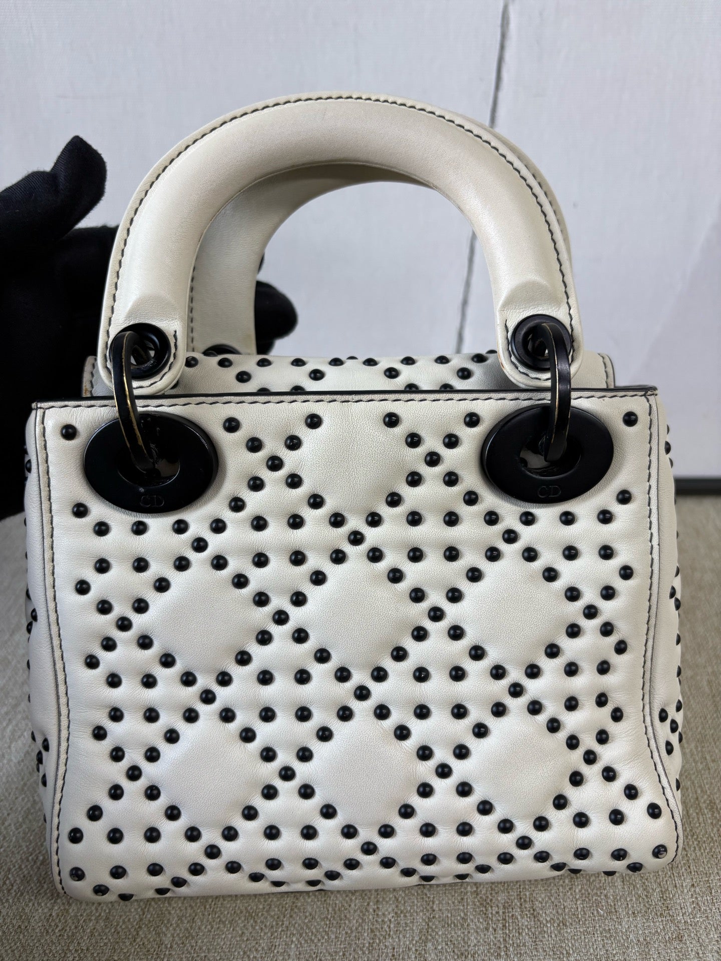 Dior - Lady Dior Studded Mini Bag - Cowhide leather - White - (Mini)