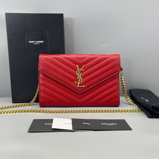Saint Laurent - Envelope Bag - Grained leather - Red - (Medium)
