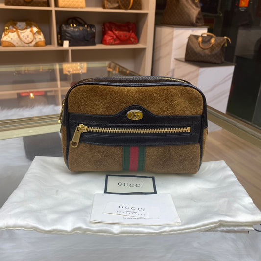 Gucci - Ophidia Belt Bag - Suede with patent leather trim and leather belt - Brown and Black with Red and Green accents - (Small)