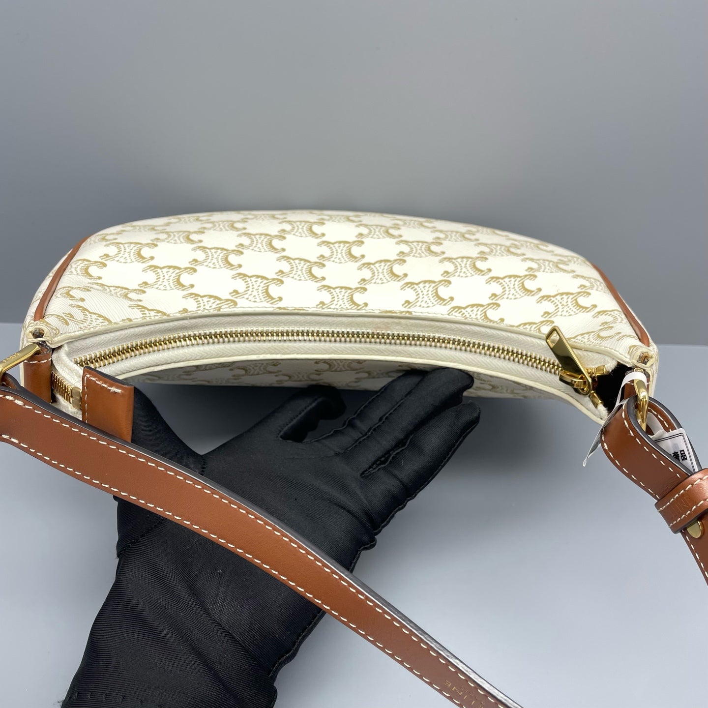 Celine - Triomphe Ava Shoulder Bag - Coated canvas with leather trim - White - (small)