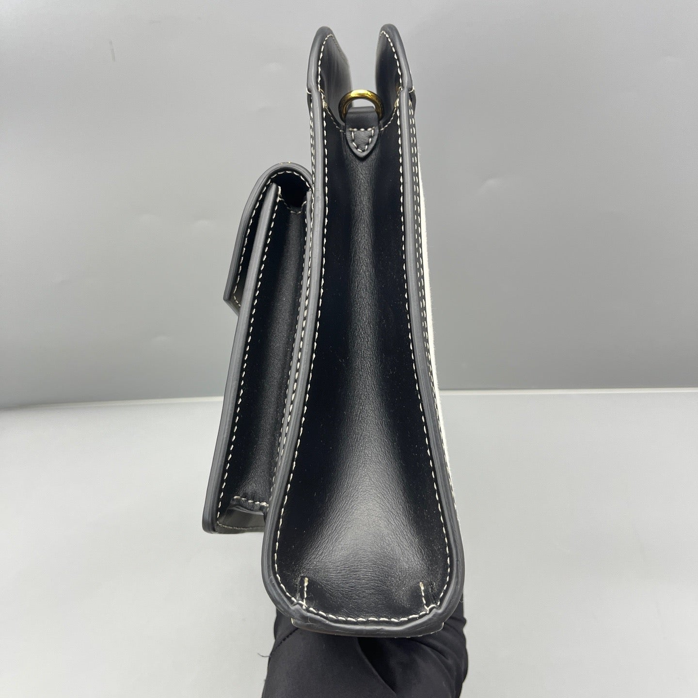 Burberry - Pocket Bag (A7125e) - Cotton canvas and Calf leather - Beige canvas with Black leather trim and Gold-tone hardware - (Small)