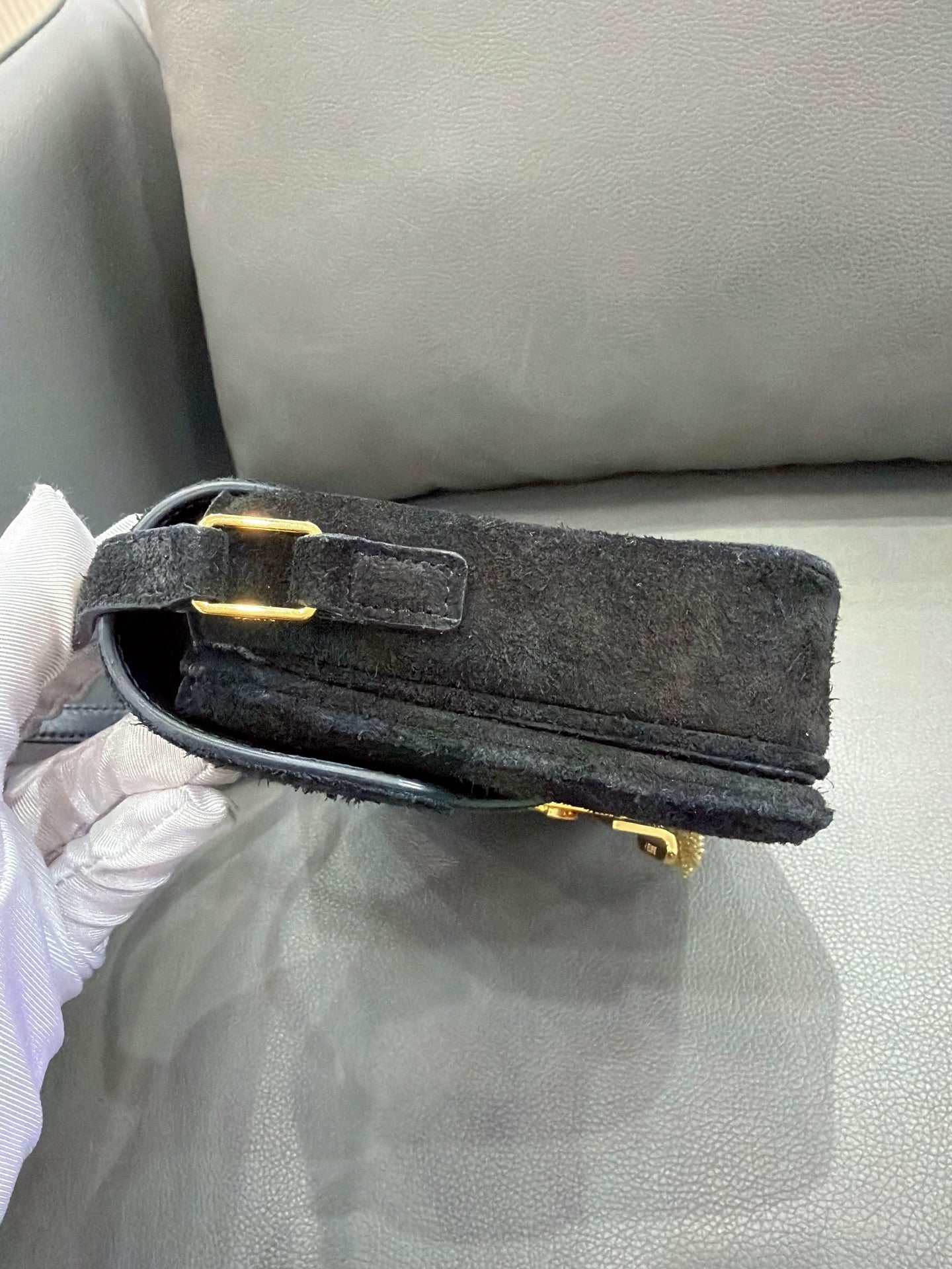 Celine - C Charm Messenger Bag - Suede - Black - (Small)