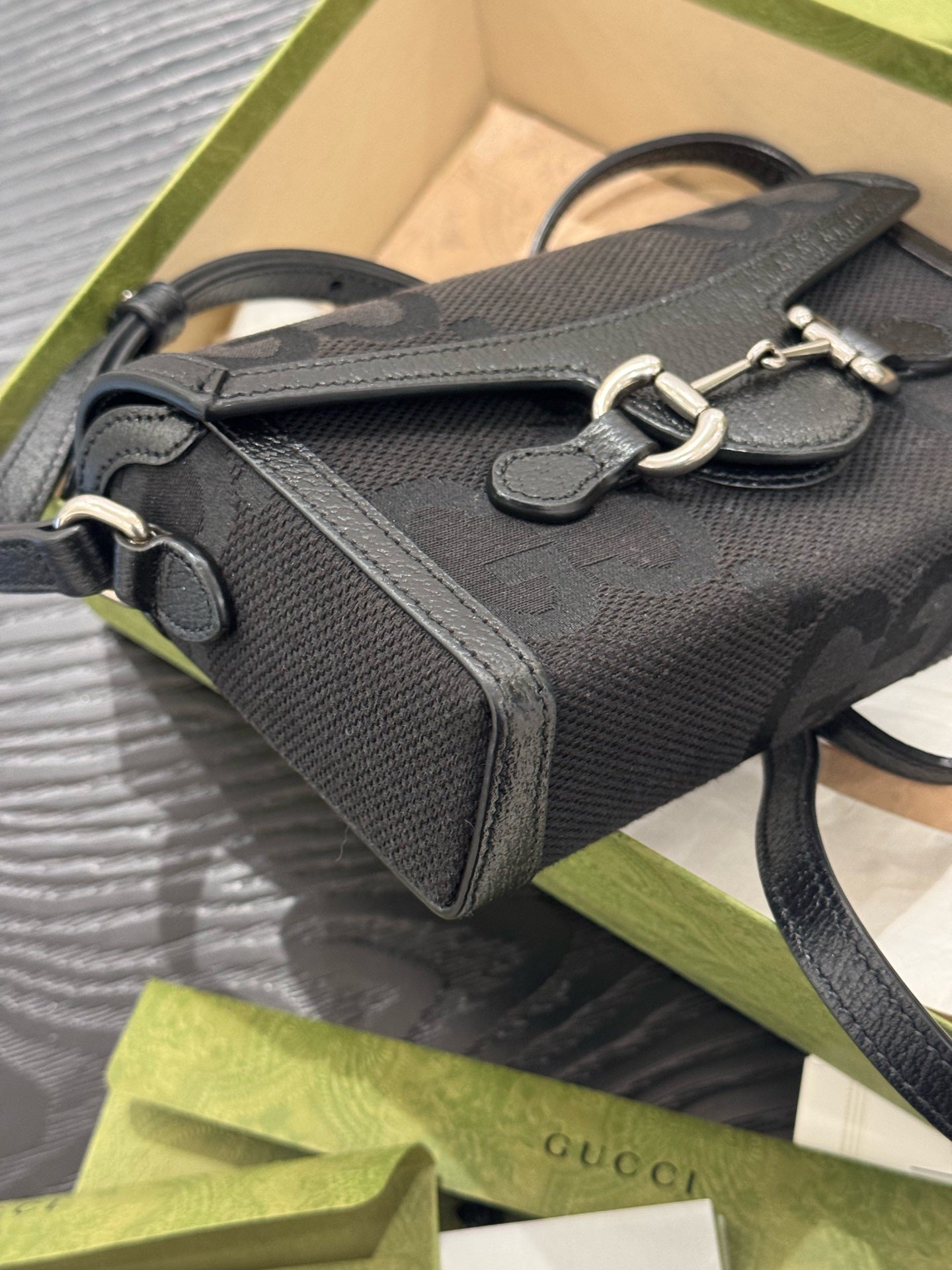 Gucci - 1955 Horsebit Super Mini Bag - GG canvas with leather trim - Black - (mini)